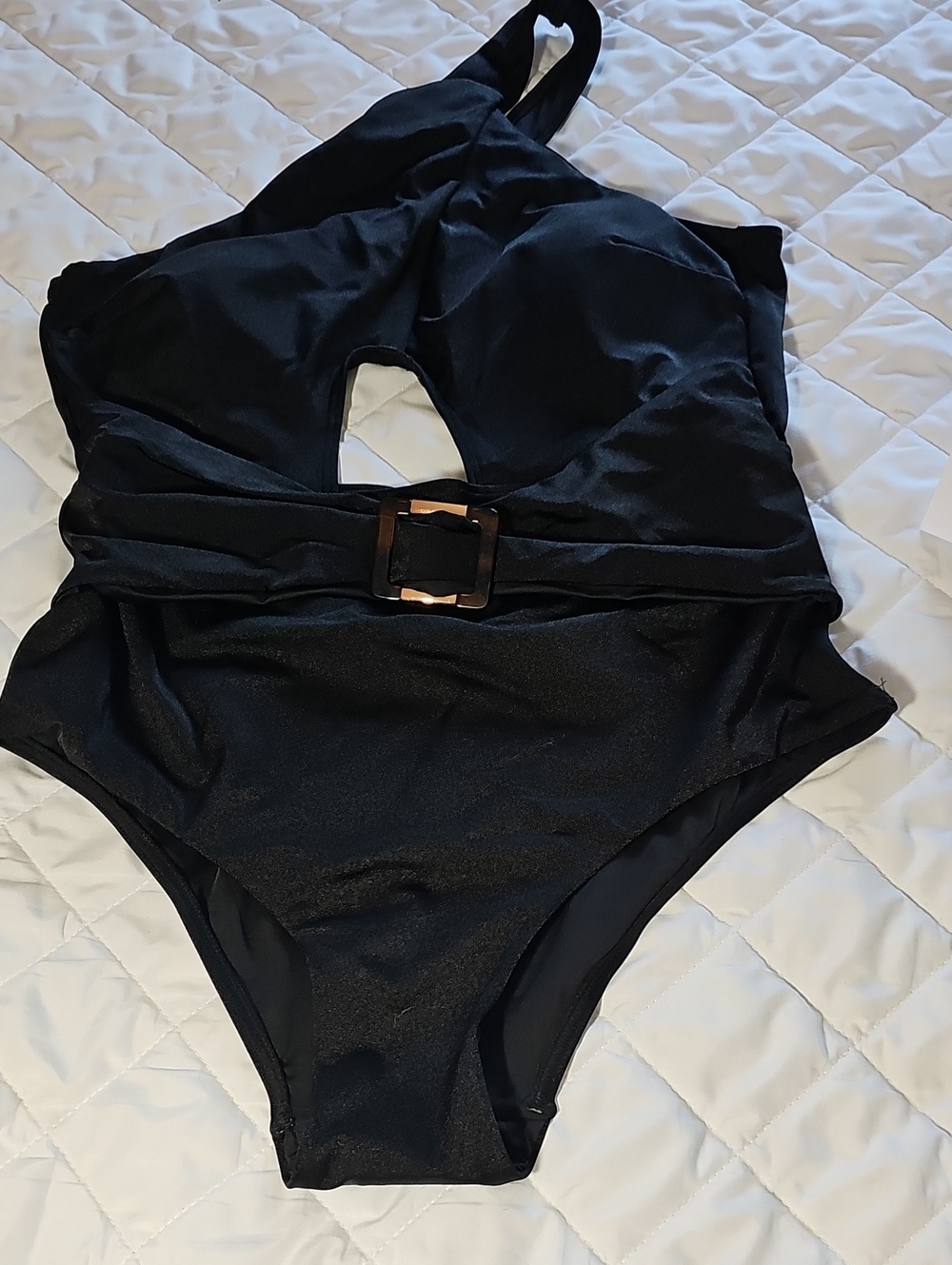 Black One-Piece Swimsuit with Waist Buckle